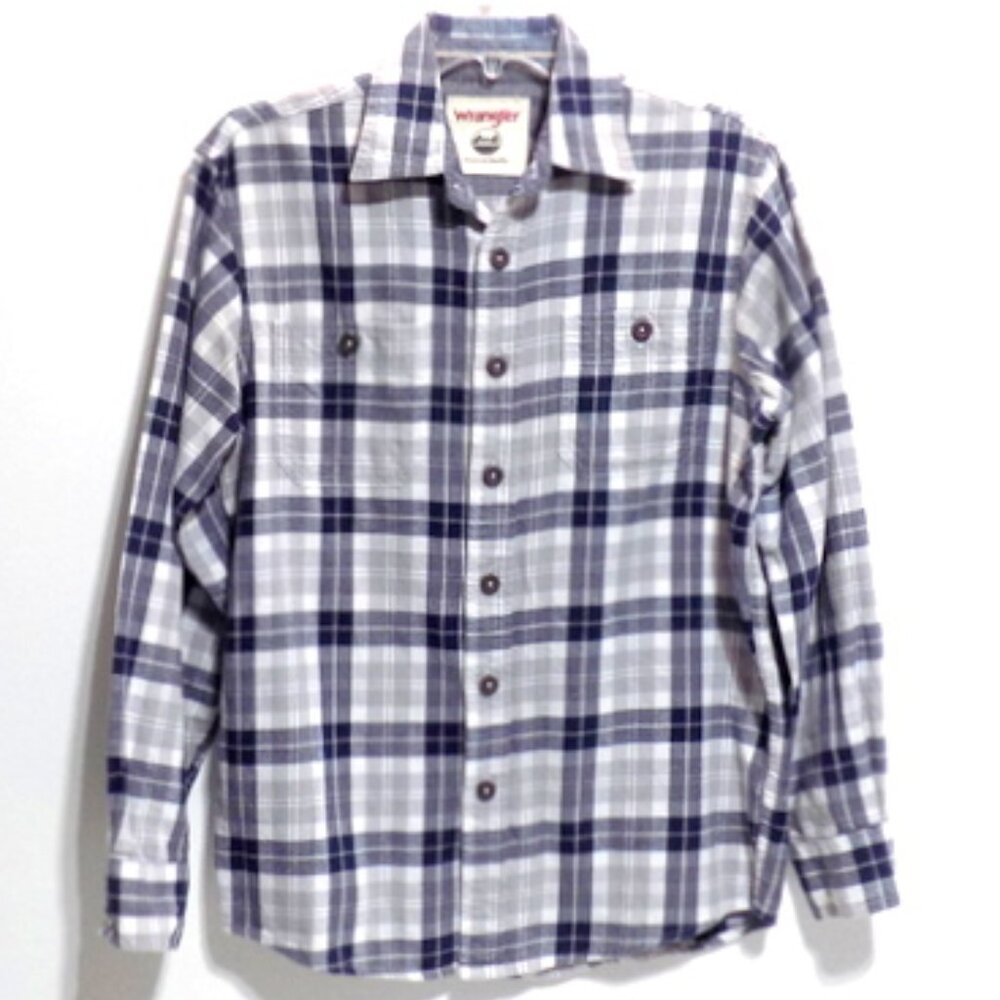 Wrangler Premium Quality Men’s Gray & White Long Sleeve Flannel Shirt - Size: S